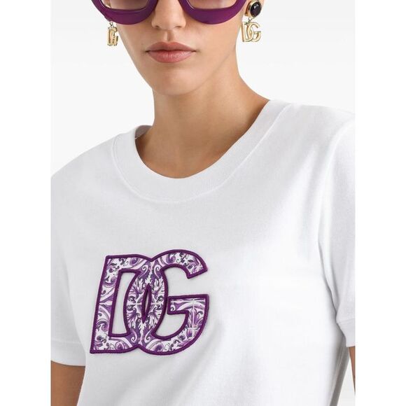 DOLCE & GABBANA DG Patterned Logo Cotton T-Shirt Women WHITE T-Shirts & Tops - Picture 3 of 5